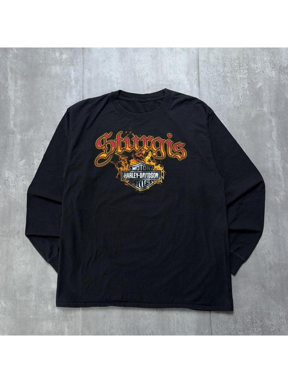 Y2K Harley Davidson Sturgis South Dakota Flaming Skull Long Sleeve Biker Shirt
